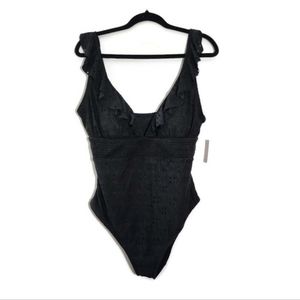 Lauren Conrad Smocked Ruffle Eyelet Black One Piece Swimsuit size  XL